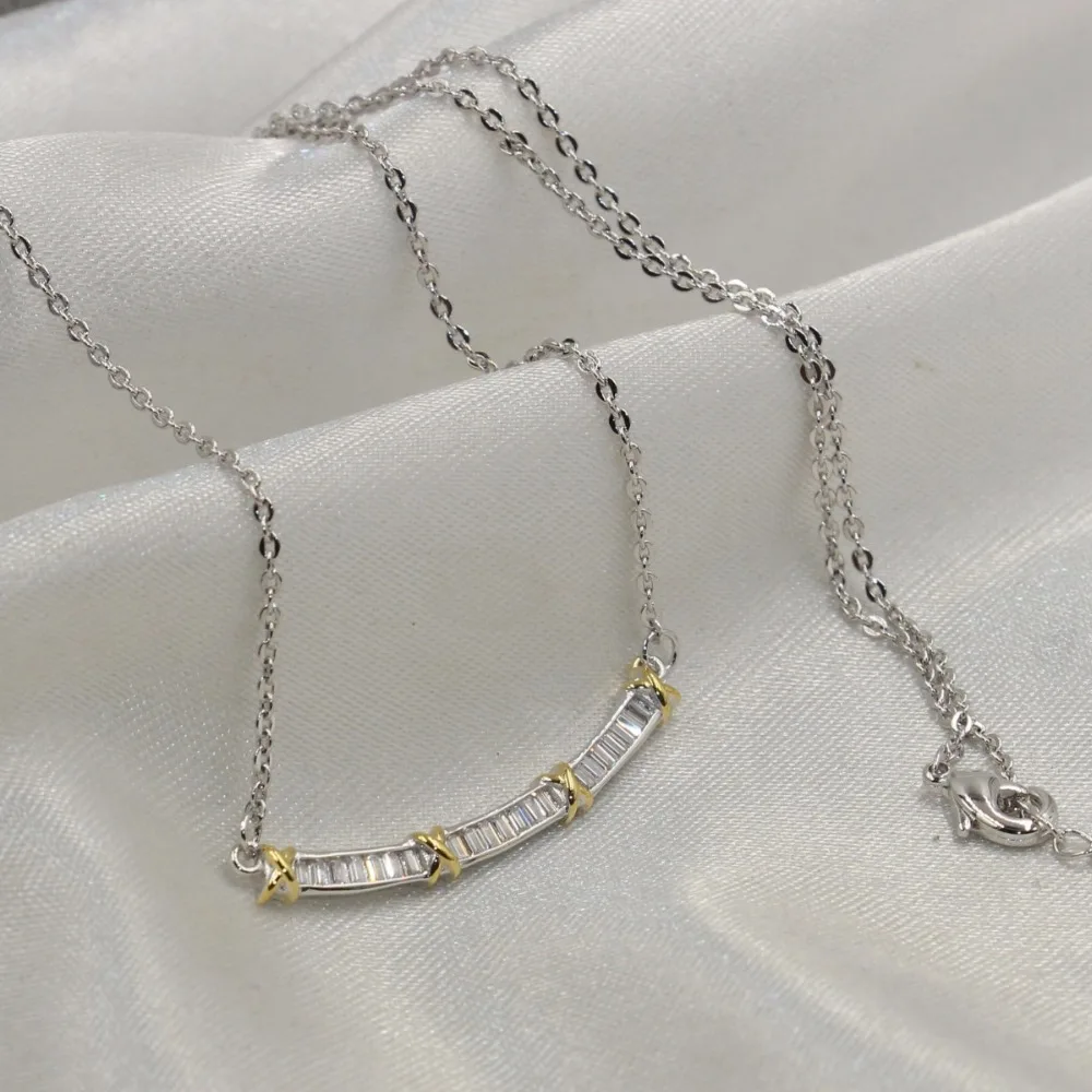 Victoria New Arrival Luxury Jewelry 925 Sterling Silver Separate Color Gold Princess Cut 5A CZ Arc Moon Pendant Chain Necklace | Украшения