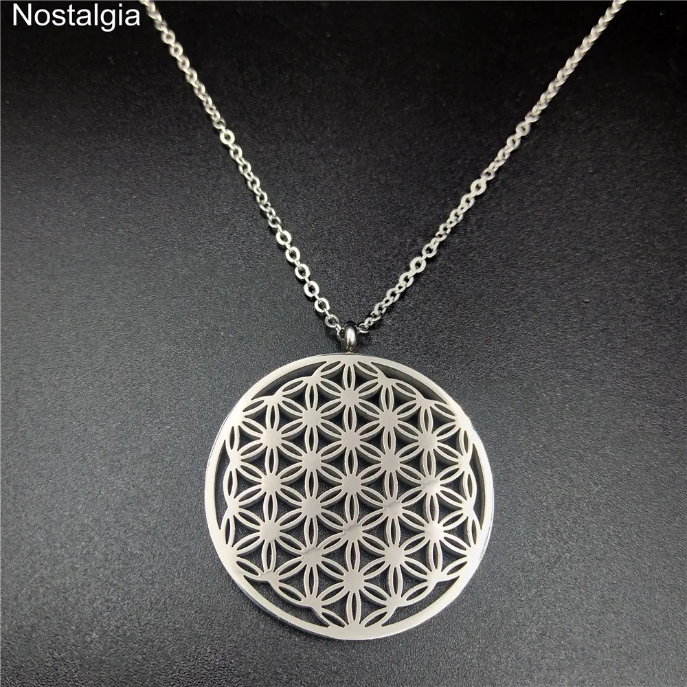 

Nostalgia Flower Of Life Mandala Pendant Sacred Geometry Mens Stainless Steel Spiritual Necklace Women Ancient Egyptian Jewelry