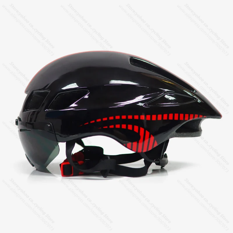 black-red Велосипедный шлем для мужчин Casco Ciclismo дорожный mtb горный велосипед Триатлон tt велосипедный шлем линзы очки equipe capacete da bicicleta - Цвет: black-red