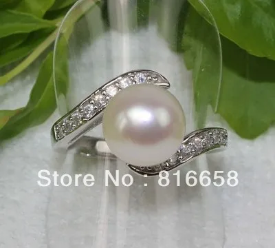 Бесплатная доставка @ настоящий натуральный белый жемчуг Akoya кольцо 7,5 #-8 #