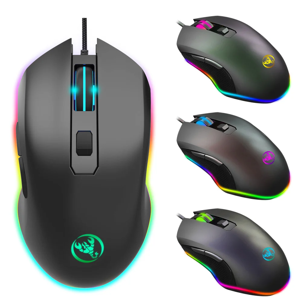 

HXSJ new RGB light wired mouse esport gaming mouse four adjustable DPI PC notebook office black computer mouse 6 button