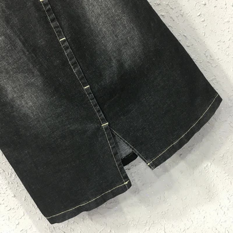 

Autumn Summer Casual Women Elastic High Waisted Placket Black Dneim Skirt , Fall Female Woman Bleached Washed Slim Jeans Skirt