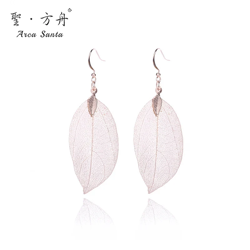 arca santa leaf earrings for women natural leaves Trendy Classic Vintage black Rose Gold Silver Plated Plant jewelry Accessories | Украшения