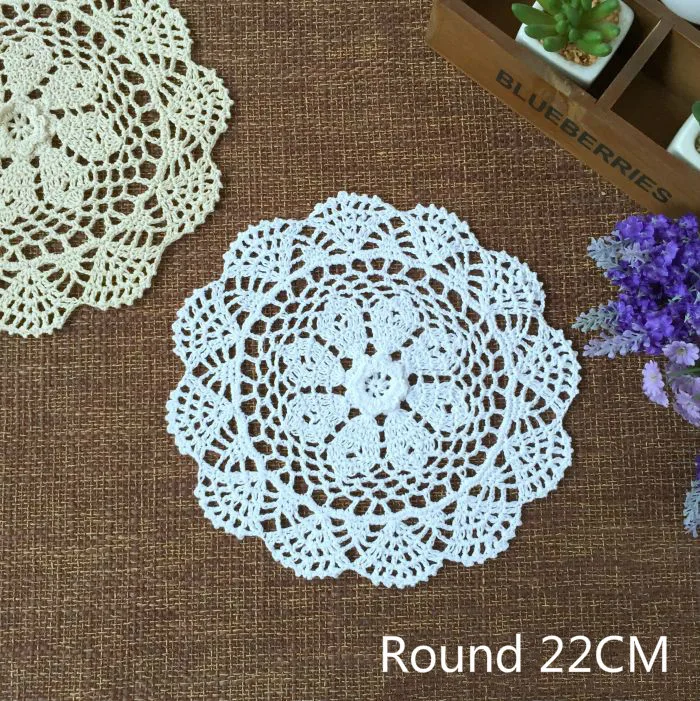 

22CM Modern Handmade Cotton Crochet Doilies Table Placemat For Mugs Christmas Glass Coasters Set Wedding Favors Kitchen Gadgets