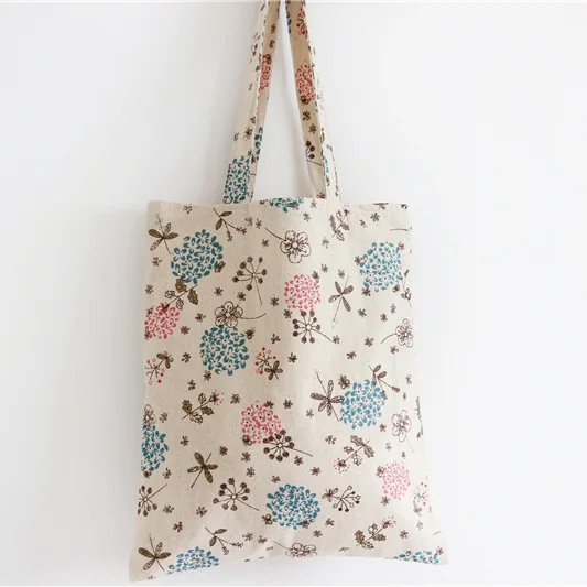 Сумка тоут YILE многоразовая сумка через плечо из хлопка и льна с принтом синего