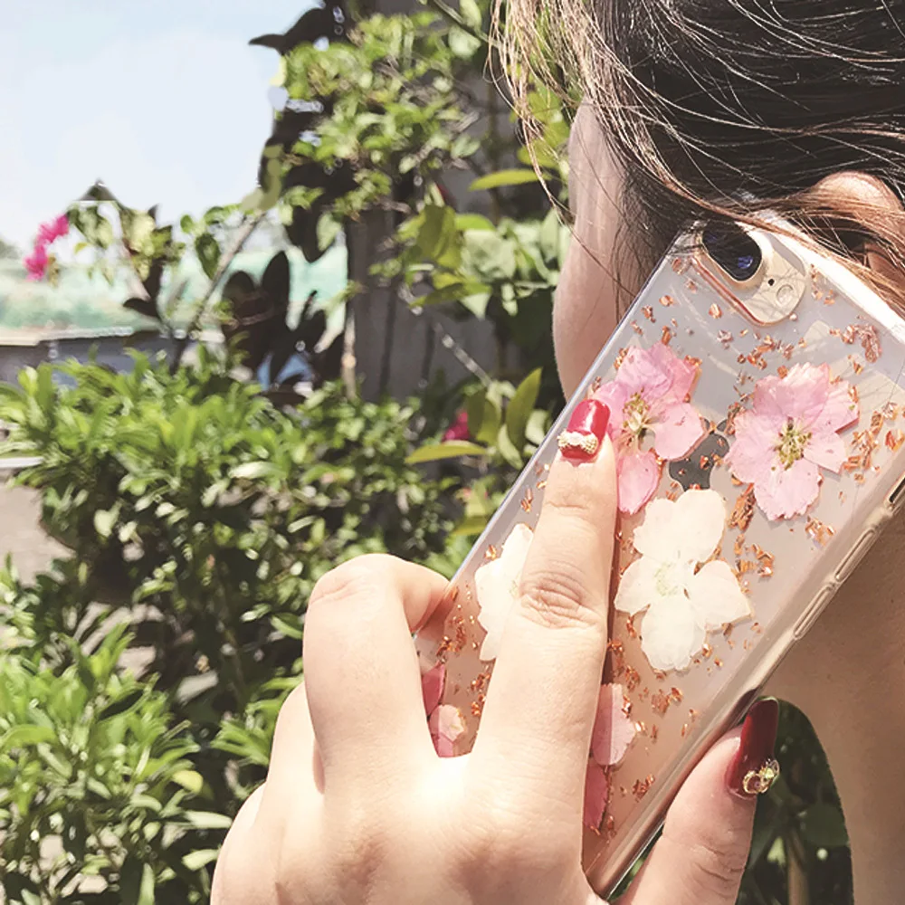 COTPRCO Handmade pressed Flower Case For iPhone X 7 8 Plus 6 6s Coque Newest DIY Real Dried flowers Transparent TPU Cover Fundas |