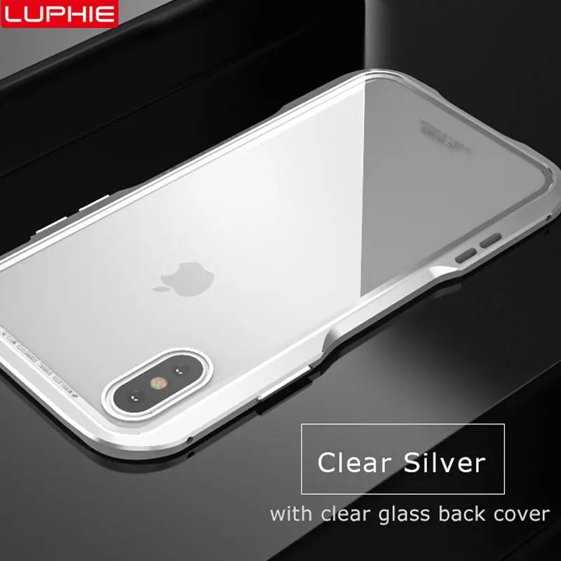 Магнитный чехол LUPHIE для iPhone X XS Max XR 8 7 Plus, Магнитный чехол s, прозрачная стеклянная задняя крышка, чехол для iPhone 7 8 Plus X, металлический бампер - Цвет: Clear Silver