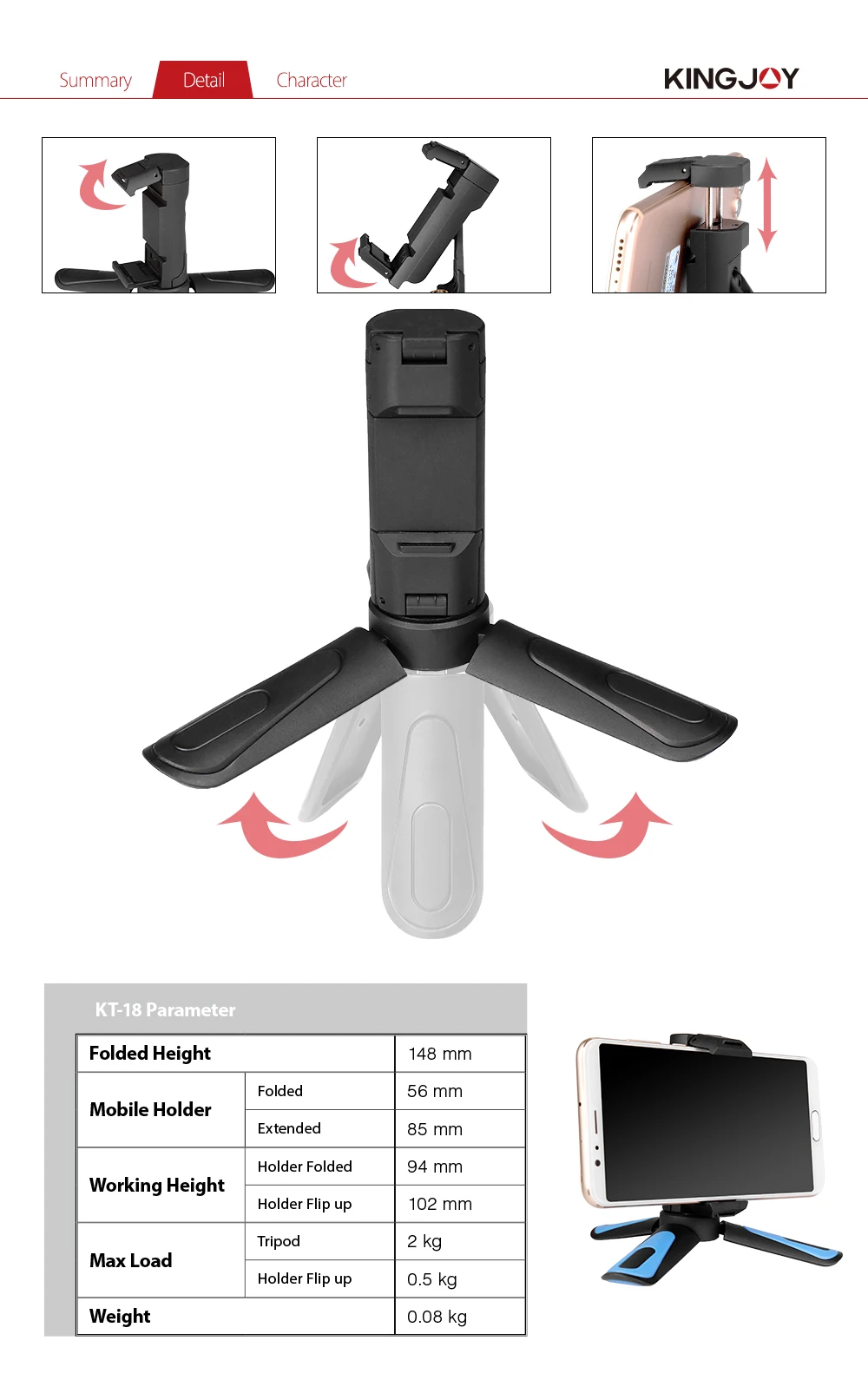KINGJOY Officia KT-18 Штатив для телефона мини штатив для мобильного телефона Подставка держатель камеры стабилизатор гибкая головка угол наклона
