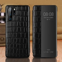 genuine leather case for huawei p30 pro case cover wakeup window view intelligent etui coque for huawei p30 cases phone fundas