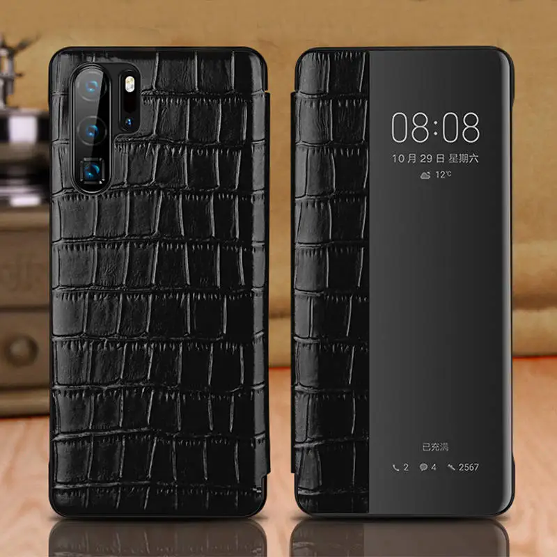 Чехол из натуральной кожи для Huawei P30 Pro чехол Wakeup Window View умный чехлы