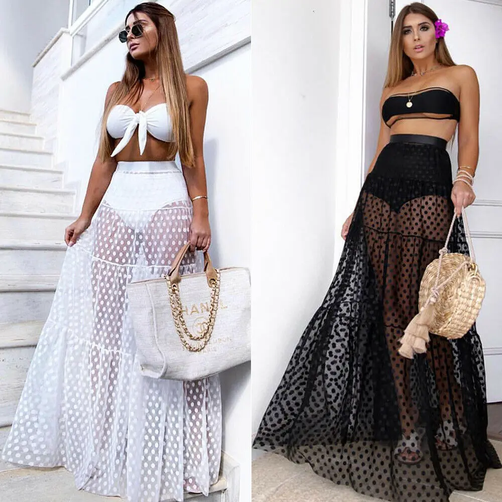 

Women Sexy Skirt High Waist Dot Dress Summer Transparent Long Maxi Skirt Dress Dot Dress Summer Transparent Long Maxi Skirt