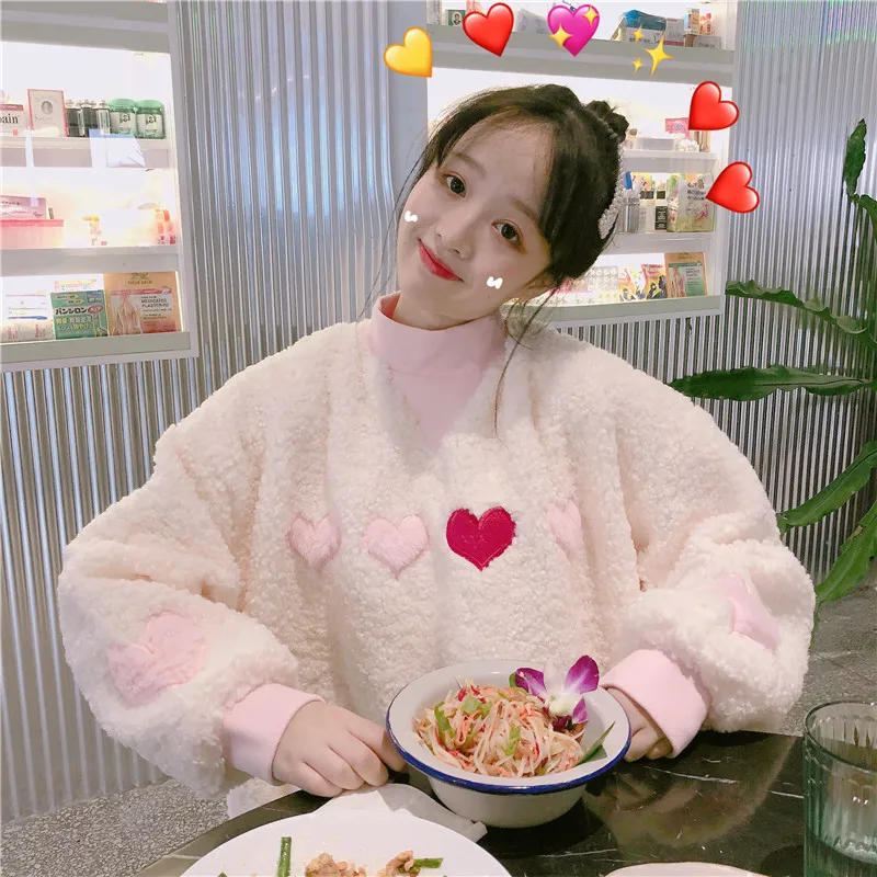 Осенняя женская одежда Kawaii розовая толстовка с длинным рукавом и принтом в виде