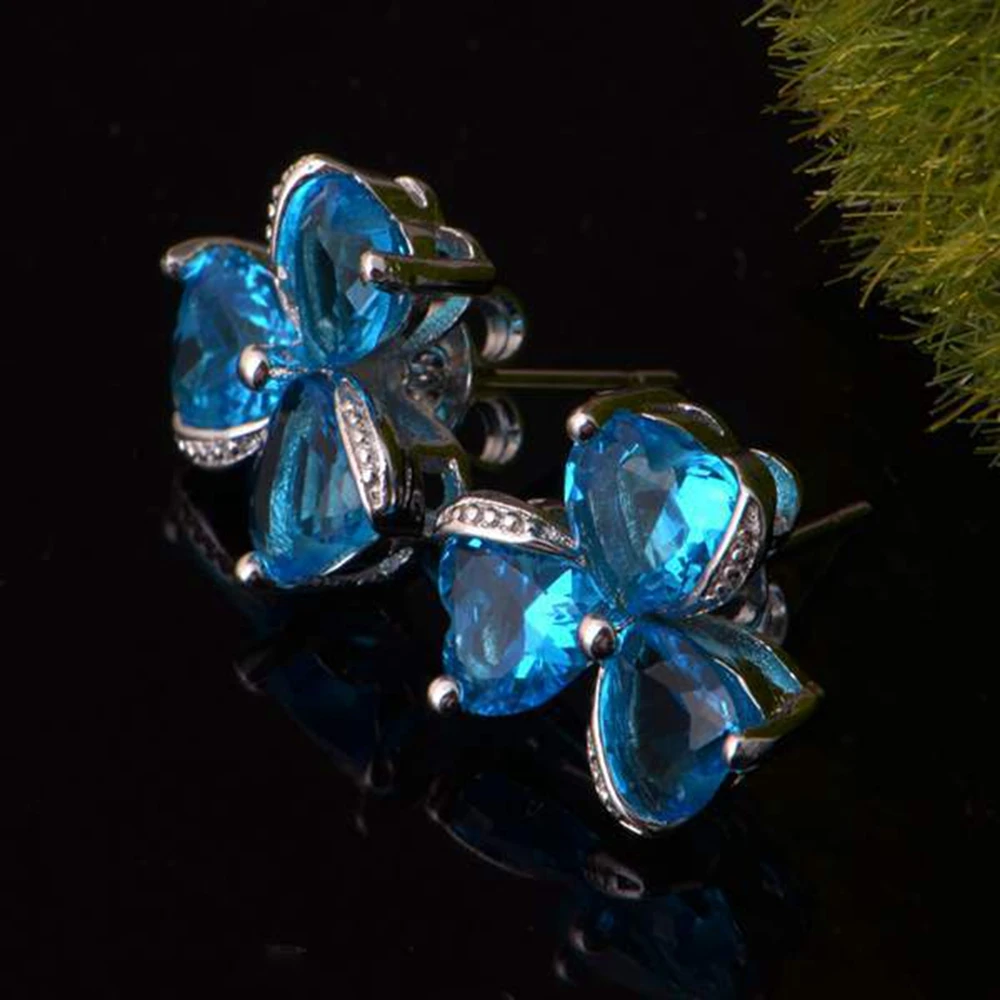 Красивые серьги-пусеты с 3 цветами золотые женские украшения