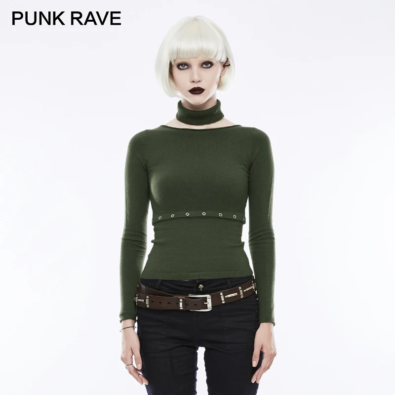 Fashion Womens Long Sleeve Lightweight Daily Collar Waist Split Sweater Gothic Rock Pure Color PUNK RAVE OPM-071TMF | Женская одежда
