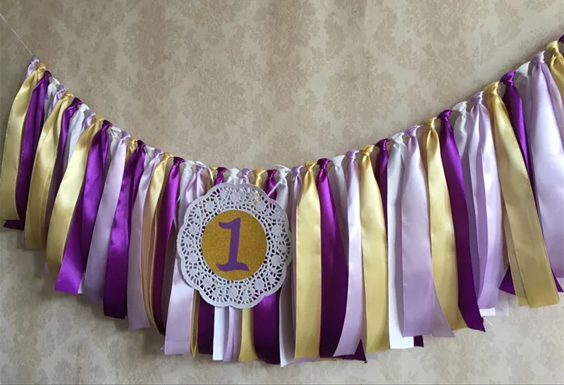 Новинка фиолетовый золотой баннер 1 шт. детский высокий стул флажки принцессы