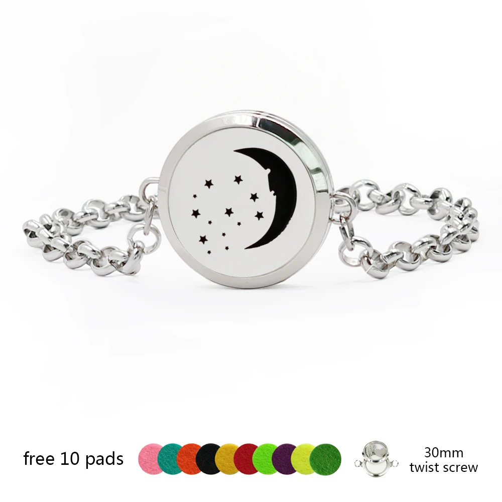 

With 10 Free Pads 30mm Aromatherapy / Essential Oils 316L Stainless Steel Diffuser Locket bracelets For Women