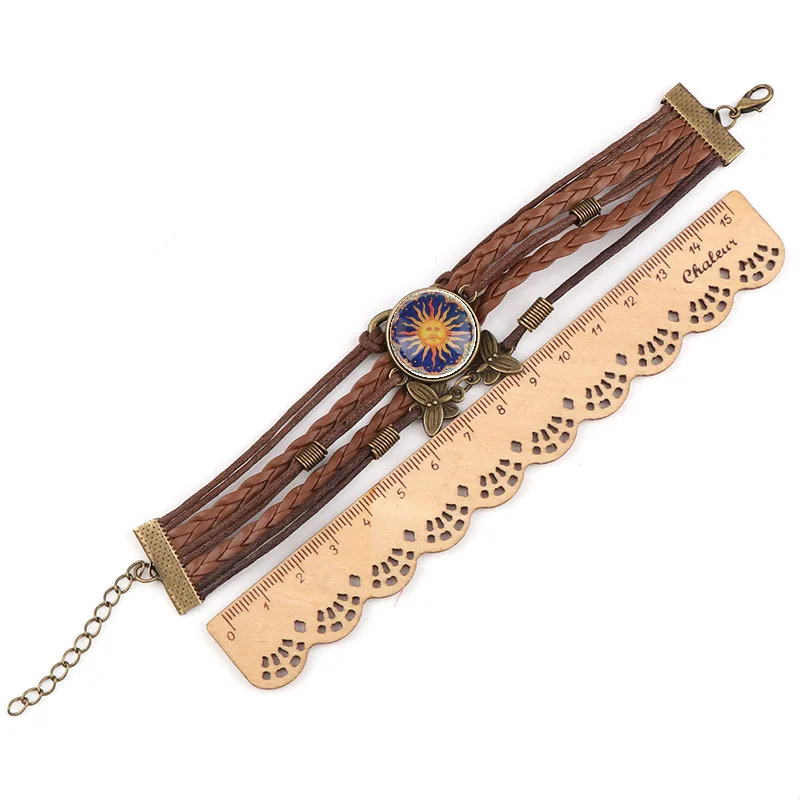 Таинственный коричневый искусственная кожа Солнце Луна и сезоны мира знаки