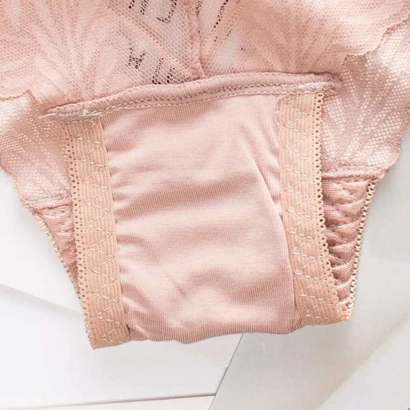 Женские кружевные трусики с бантом Roseheart розовые/серые хлопковые нижнее белье 3