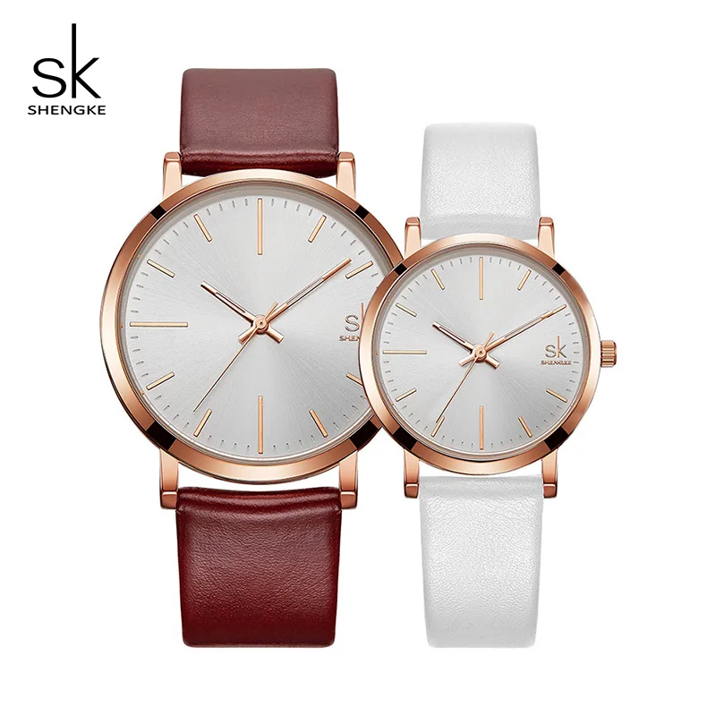 Shengke Business Fashion Leather Watches Women Men Clock Top Brand Luxury Quartz Watch Female Male Couple Watches #K8039 wwoor couple watch pair men and women top brand luxury silver quartz clock male female gift watch lover souvenir relogios casais