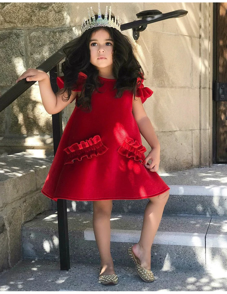 Ins Europe and the United States summer girls baby gold velvet dress children's off-the-shoulder lace sleeve princess dres | Детская