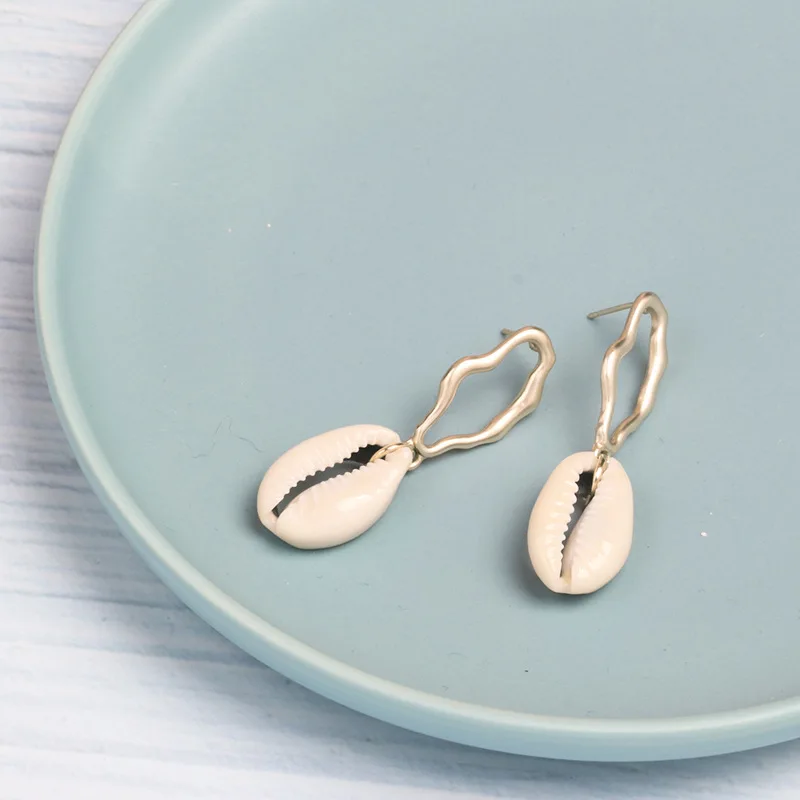 Женские серьги подвески из натуральной ракушки в стиле бохо винтажные массивные