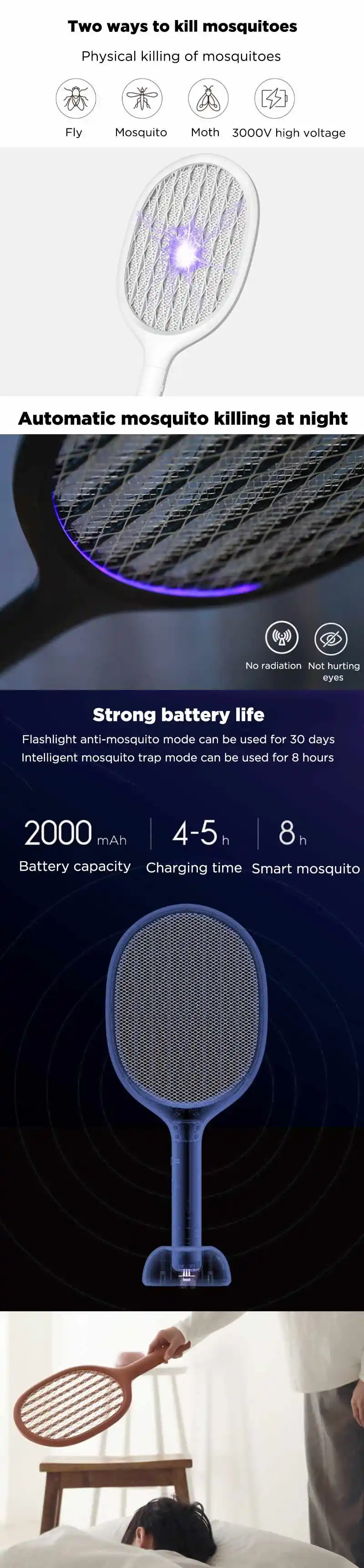 YOUPIN Solove 360nm УФ-светильник двойной размер анти-Электрический шок сетка usb зарядка от комаров рассеиватель умная электрическая ловушка для комаров