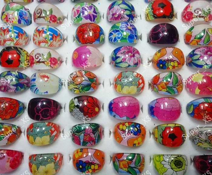 50 шт. детские пластиковые кольца с цветочным рисунком|ring hair|ring coinring cage |