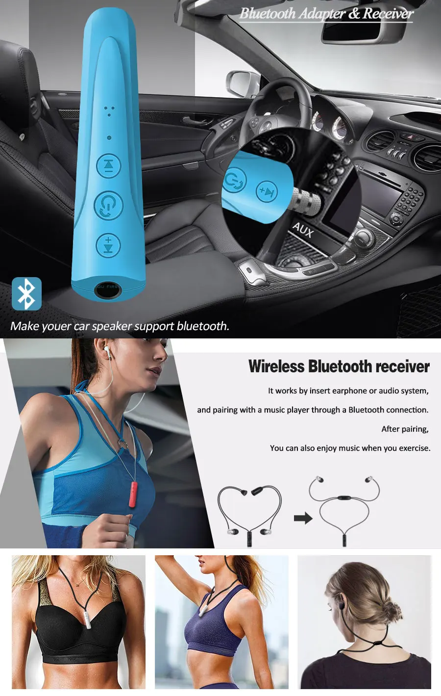 Вы сначала bluetooth-адаптер для наушников AUX Receptor USB автомобильный Bluetooth аудио приемник Handsfree 3,5 мм с микрофоном