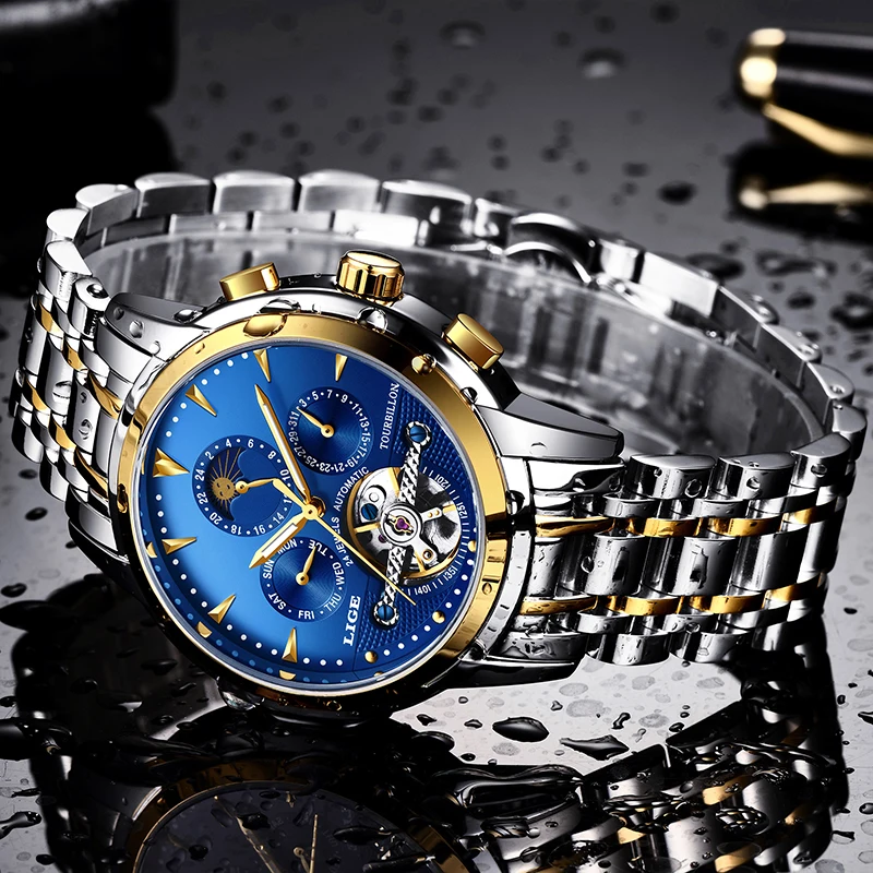 Мужские часы LIGE Лидирующий бренд Роскошные мужские модные бизнес Tourbillon