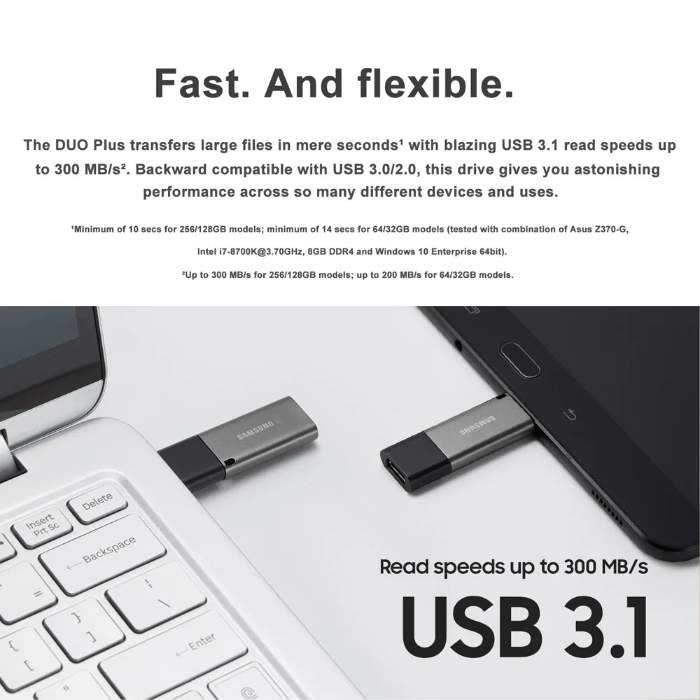 Флеш-накопитель Samsung USB 3 1 128 ГБ DUO Plus скорость до 300 МБ/с./с OTG Type-C флеш-накопитель для
