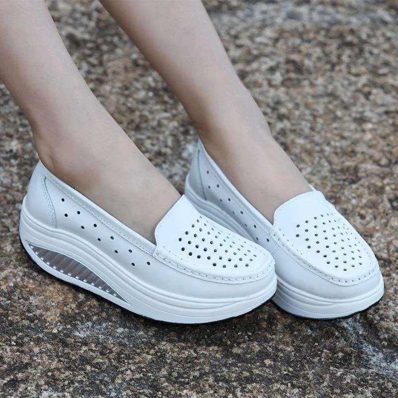 Мокасины VTOTA женские на платформе кожаные лоферы удобная повседневная сетчатая