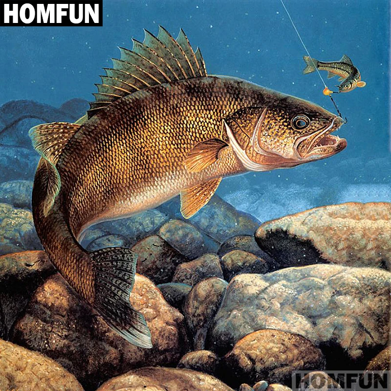 Алмазная живопись HOMFUN A01657 полноразмерная/круглая вышивка Рыбалка 5D сделай сам