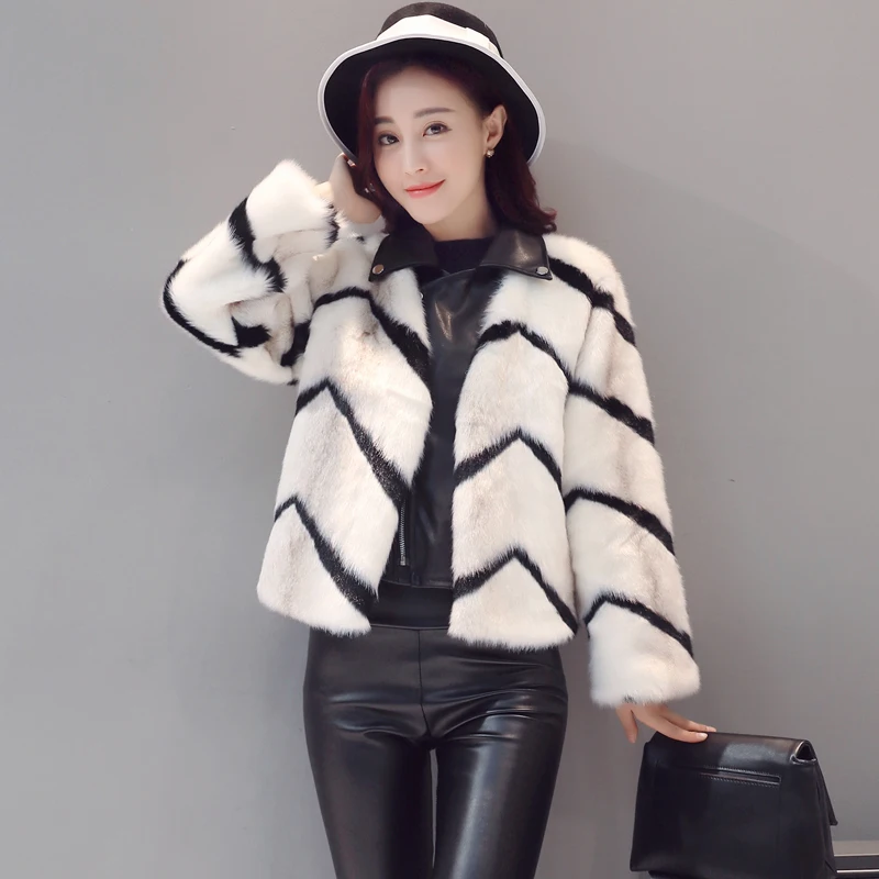 Полосатое пальто из искусственного меха, новинка, женское короткое зимнее пальто для танцев, специальное пальто, верхняя одежда в Корейском стиле LT144S50