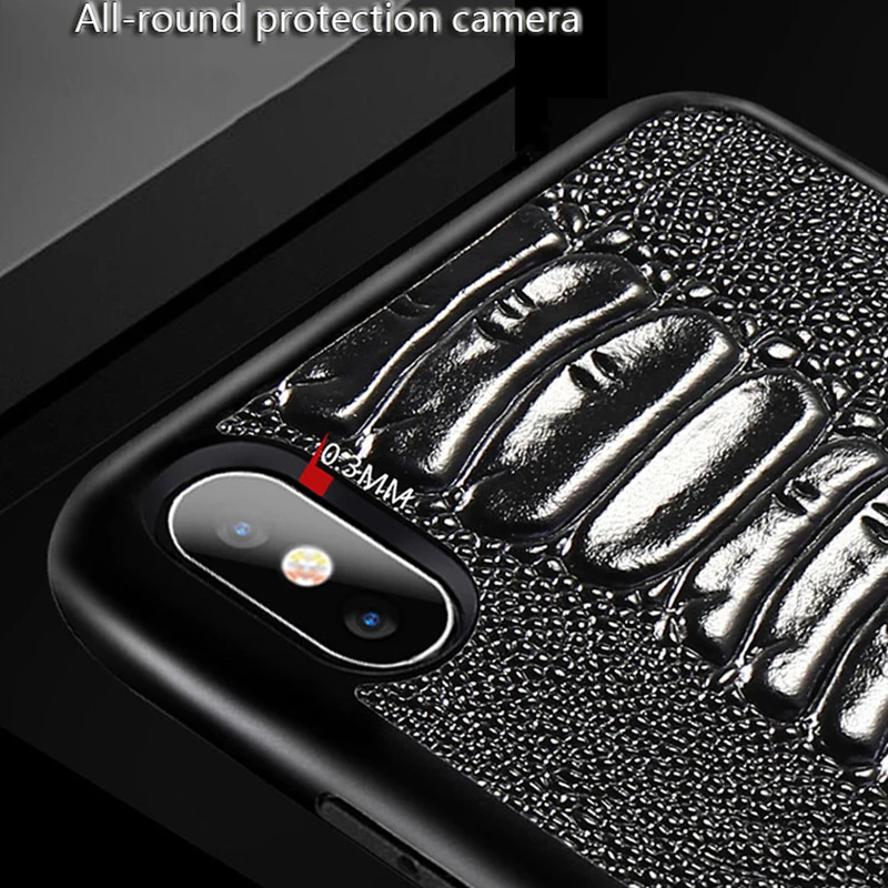 Full Grain Leather Cover For iphone X XR XS Max case luxury Ostrich funda for iPhone 13 Pro 12 Mini 11 | Мобильные телефоны и