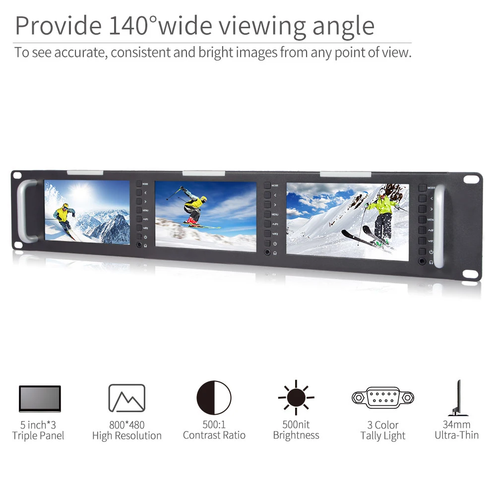 Feelworld T51 H тройной 5 дюймов 2RU Leightweight HDMI вещательный монитор LCD TFT 800x400 AV Rack Mount Monitor