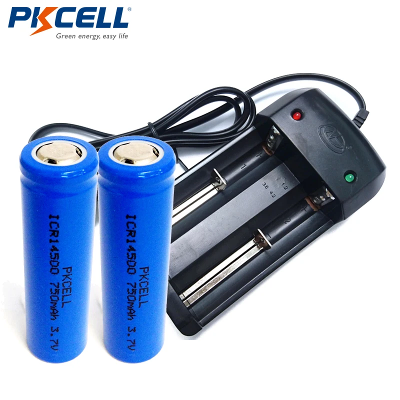 2 шт* PKCELL 3,7 в ICR 14500 750 мА/ч, литий-ионный аккумулятор Перезаряжаемые Батарея Батарейки+ смарт Батарея Зарядное устройство для ICR 18650 18350 16340 14500