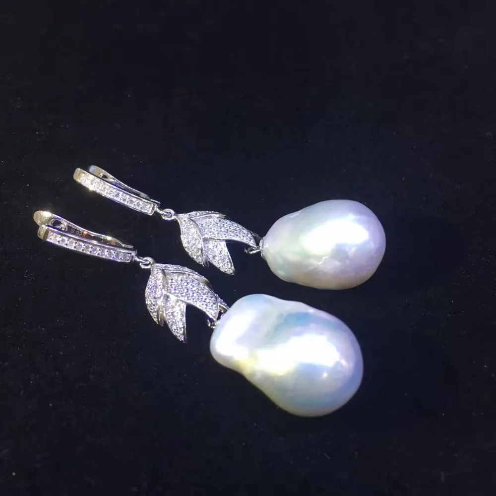 

baroque natural fresh water pearl drop earring 925 sterling silver with cubic zircon fashion women jewelry free shipping