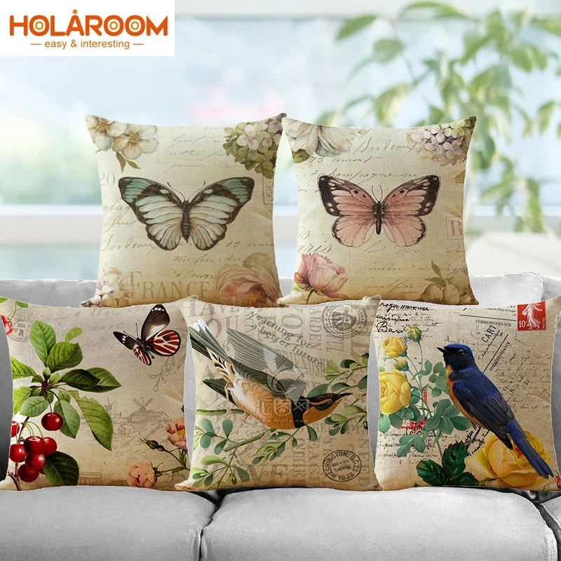 

Butterfly Cushion cover Flower Birds Pillowcase Square Decorative Cushion Cover Sofa Home Decor Throw PillowCase Pillows Cover