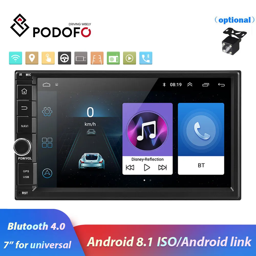 Podofo 2din 7 &quotHD Автомагнитола Android 8 1 Автомобильный мультимедийный плеер gps navi wifi ISO