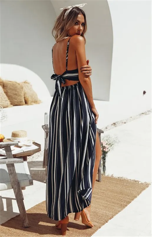 Для женщин Лето Boho Strappy V шеи Повседневное длинные Макси платья Вечеринка пляжное