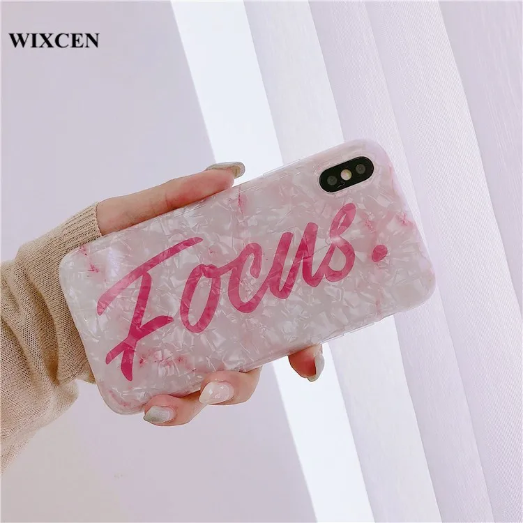 Wixcen Korea Pink Crystal Shell Phone Case English Letter Soft Tpu for Iphone 7 7plus 6 6s 8 Plus X Glitter Back Cover |