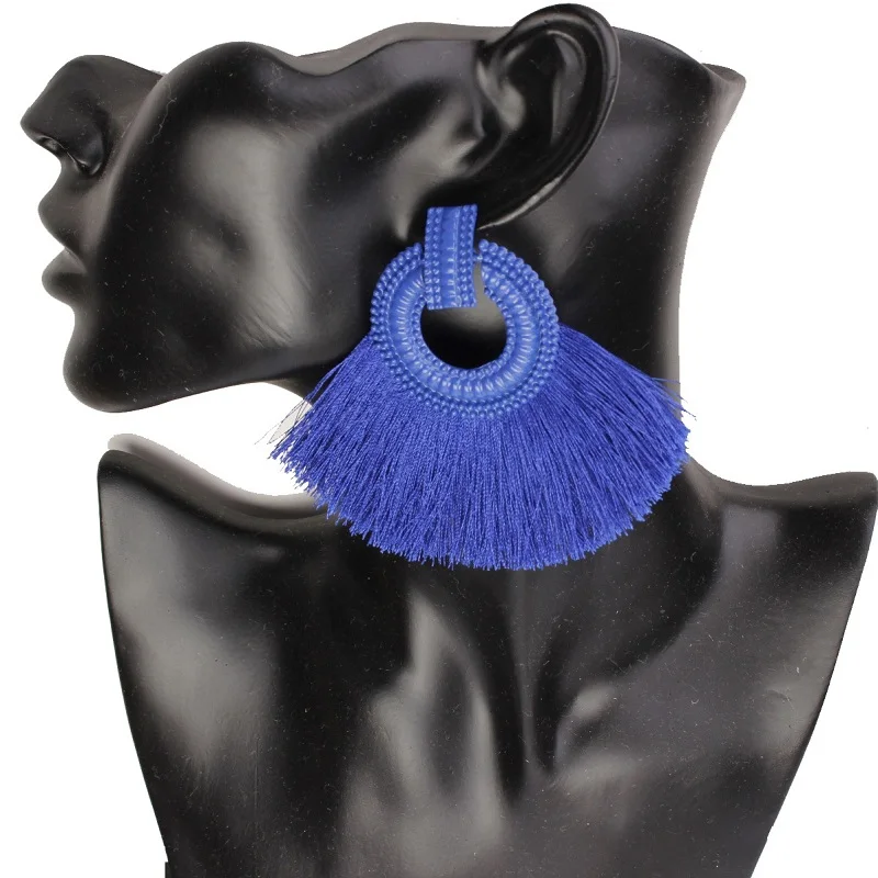royal blue Exknl богемные серьги в виде капель для женщин, серьги с кисточками, большие массивные Винтажные висячие серьги, красные, розовые, черные, синие модные ювелирные изделия - Окраска металла: royal blue