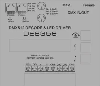 Бесплатная доставка CE ROHS 4 ch RGBW dmx декодер 10a * xlr/rj45 in/out канала/12 24V/40A pn:DE8356|rgbw decoder|dmx