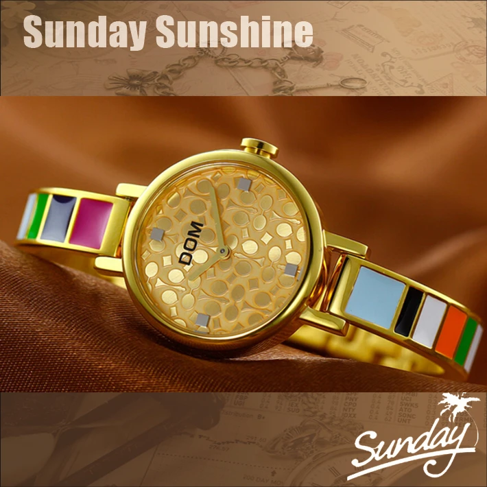 DOM женщины девушка повседневная мода элегантный золотой кварцевые часы дамы