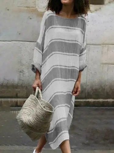 Fashion Womens Loose Linen Long Maxi Dress Sleeve Casual Boho Kaftan Tunic Gypsy Ethnic Clothes Soft Elegant Dresses|Женские платья| |