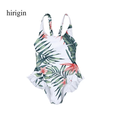 Sexy Deep Plunge Tropical Palm Leaf Trikini Bathing Suit Monokini