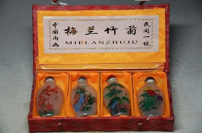 Китайская внутренняя ручная роспись * MEILANZHUJU * стеклянная табачная бутылка.