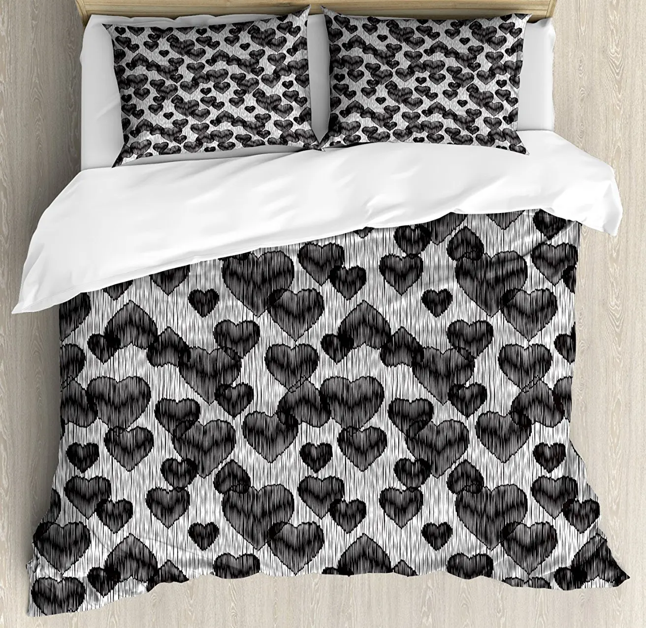 Romantic Duvet Cover Set Gothic Hearts Tattoo Style Valentine's Love Graffiti Grunge Illustration 4 Piece Bedding | Дом и сад