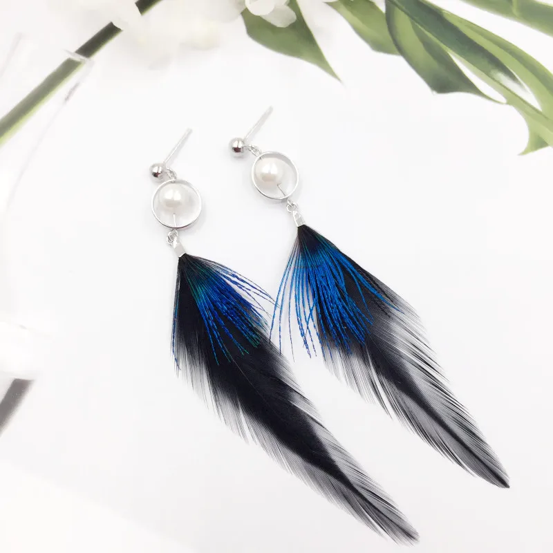 Fashion Real 925 Sterling Silver Earrings Simulated Pearl Feather Tassel Drop Earring For Women Jewelry Brincos | Украшения и