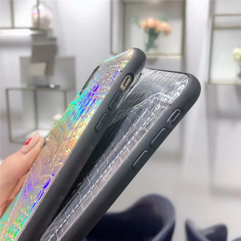 Блестящая Лазерная чехол из крокодиловой кожи для iPhone XS Max X XR XS Змеиный узор чехол для iPhone 7 8 6 6s plus чехол